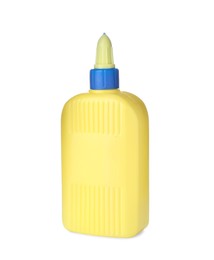 Photo of Blank yellow bottle of glue isolated on white