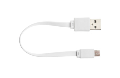 USB charge cable isolated on white, top view. Modern technology