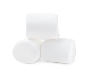 Delicious sweet puffy marshmallows on white background