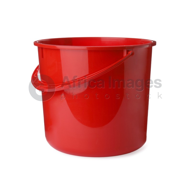 Empty red bucket for cleaning isolated on white