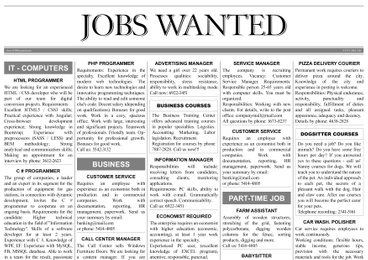 Illustration of Job search concept. Newspaper full of advertisements