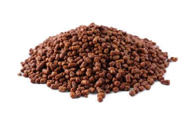 Photo of Pile of buckwheat tea granules on white background