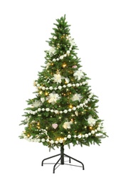 Beautiful decorated Christmas tree isolated on white