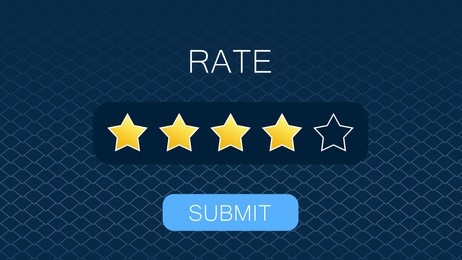 Illustration of four stars on blue background. Quality rating