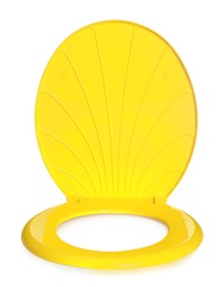 New yellow plastic toilet seat isolated on white