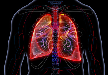Man with diseased lungs on black background. Illustration