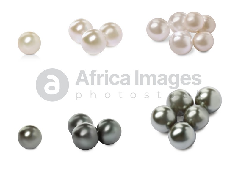 Set with beautiful pearls on white background