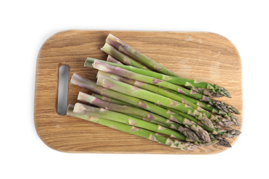 Fresh raw asparagus isolated on white, top view