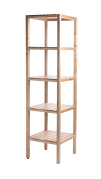 Empty wooden shelving unit isolated on white