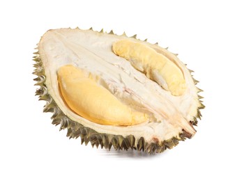 Photo of Half of fresh ripe durian isolated on white