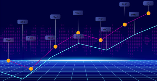 Futuristic dashboard of business analytics information. Digital graph on blue background