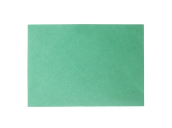 Green paper envelope isolated on white. Mail service