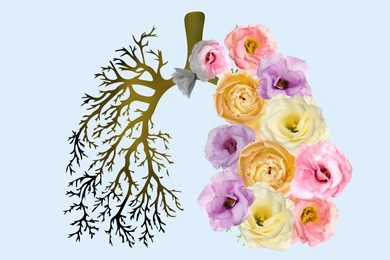 Illustration of Illustration of human lungs - one part with image of dry tree branches, another with fresh flowers on light background. Healthy and unhealthy lifestyle concept