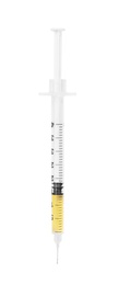 Syringe on white background, top view. Medical treatment