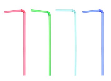 Set with different straws for drinks on white background