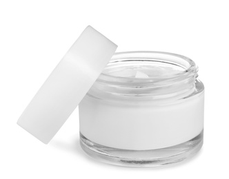 Jar of organic cream and cap isolated on white