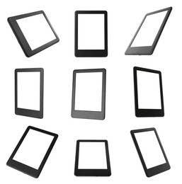 Set with ebook readers on white background