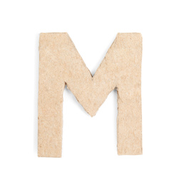 Letter M made of cardboard isolated on white