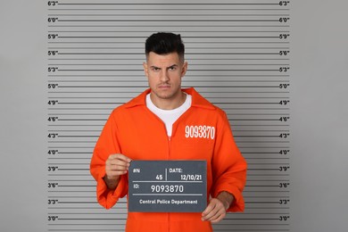 Image of Prisoner with mugshot letter board at police department