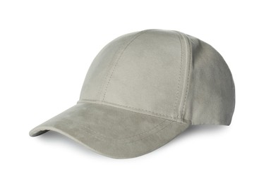 Stylish beige baseball cap isolated on white
