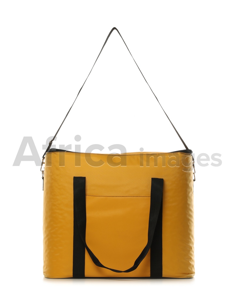 Modern yellow thermo bag isolated on white