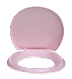New pink plastic toilet seat isolated on white