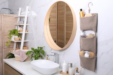 Bathroom interior with essentials and stylish accessories