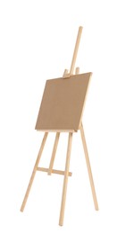Photo of Wooden easel with board isolated on white. Artist's equipment