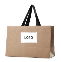 Paper shopping bag with logo on white background