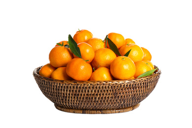 Basket of fresh juicy tangerines isolated on white