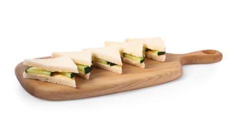 Tasty sandwiches with cucumber and butter isolated on white