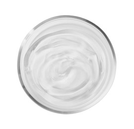 Petri dish with liquid isolated on white, top view