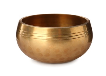 Golden singing bowl isolated on white. Sound healing