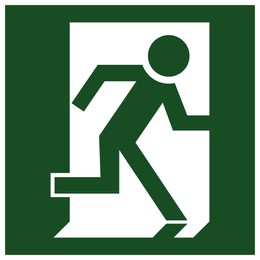 International Maritime Organization (IMO) sign, illustration. Exit man running right