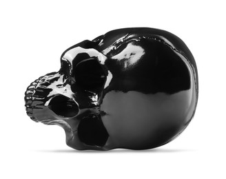 Black glossy human skull isolated on white