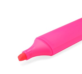 Photo of Bright pink marker isolated on white, closeup