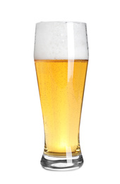 Glass of fresh beer isolated on white
