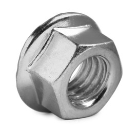 One metal flange nut on white background