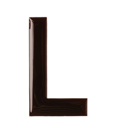 Photo of Chocolate letter L on white background, top view