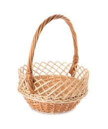 Decorative wicker basket with handle isolated on white