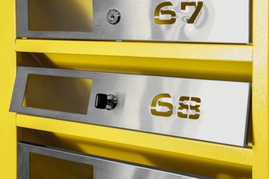 New metal mailbox with key and numbers, closeup