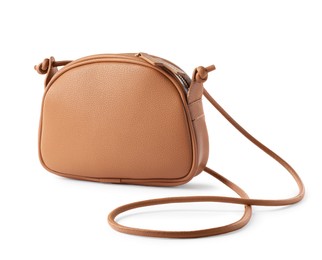 Photo of Stylish light brown leather handbag isolated on white