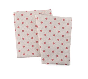 Cloth kitchen napkin with polka dot pattern isolated on white, top view