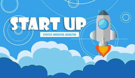 Illustration of Startup business concept. Illustration of rocket on color background 