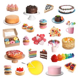 Set with different tasty confectionery on white background