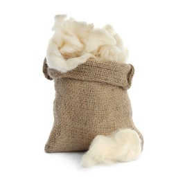 Soft wool and sack on white background
