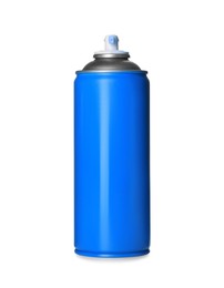 Can of light blue spray paint isolated on white. Graffiti supply