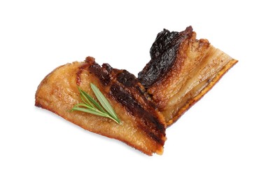 Tasty fried pork lard with rosemary isolated on white