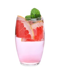 Delicious grapefruit lemonade made with soda water isolated on white