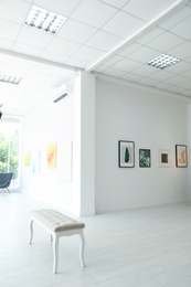 Empty hall of modern art gallery with exhibits